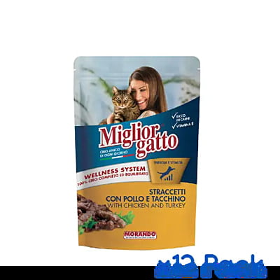 Migliorgatto Pouch Strips Chicken & Turkey Wet Cat Food x12