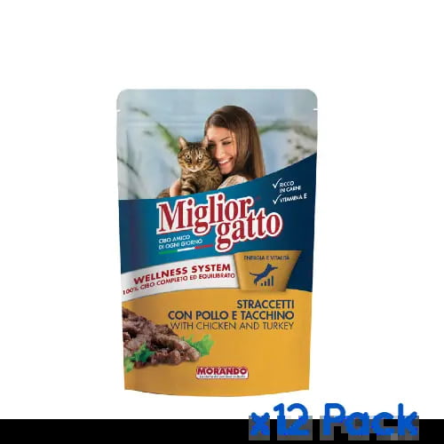 Migliorgatto Pouch Strips Chicken & Turkey Wet Cat Food x12 Migliorgatto Pouch Strips Chicken & Turkey Wet Cat Food x12